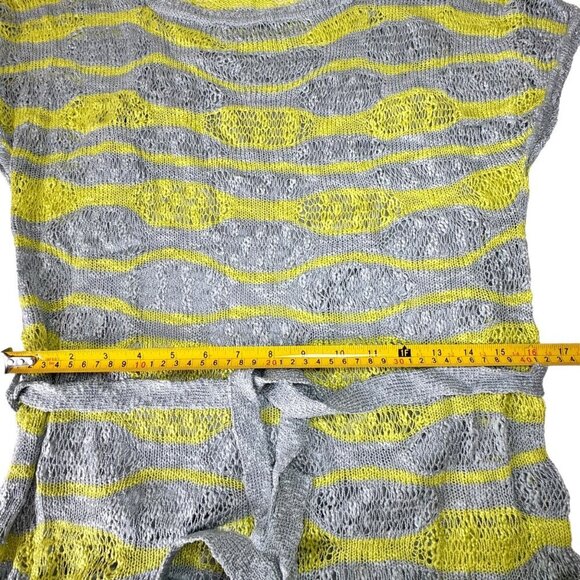 NWOT VERTIGO Sheer Knit Maxi Dress Sz.L Gray Yellow Belted Beach Summer Mesh - Picture 7 of 12